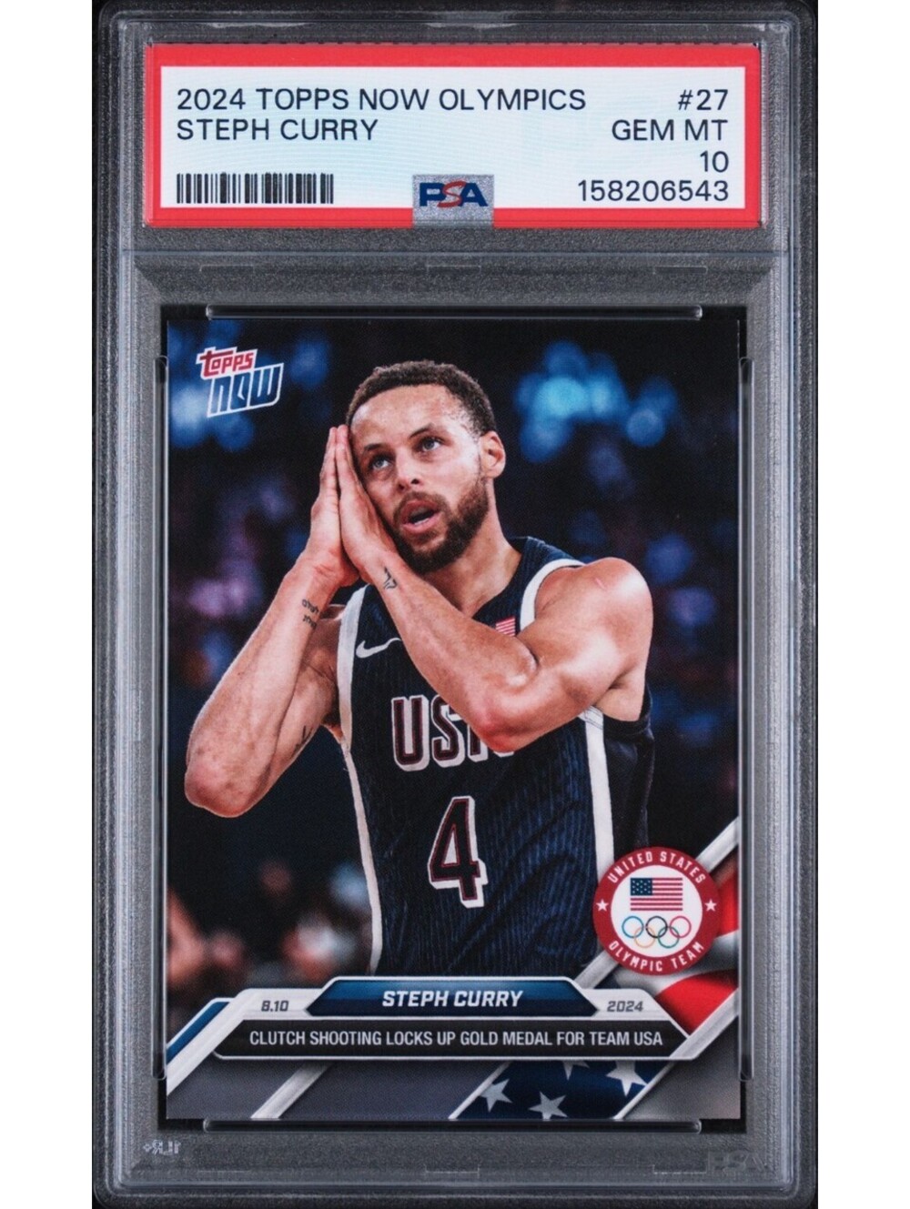 2024 Topps Now Olympic Games #27  Steph Curry "Night Night" Gold Medal PSA 10